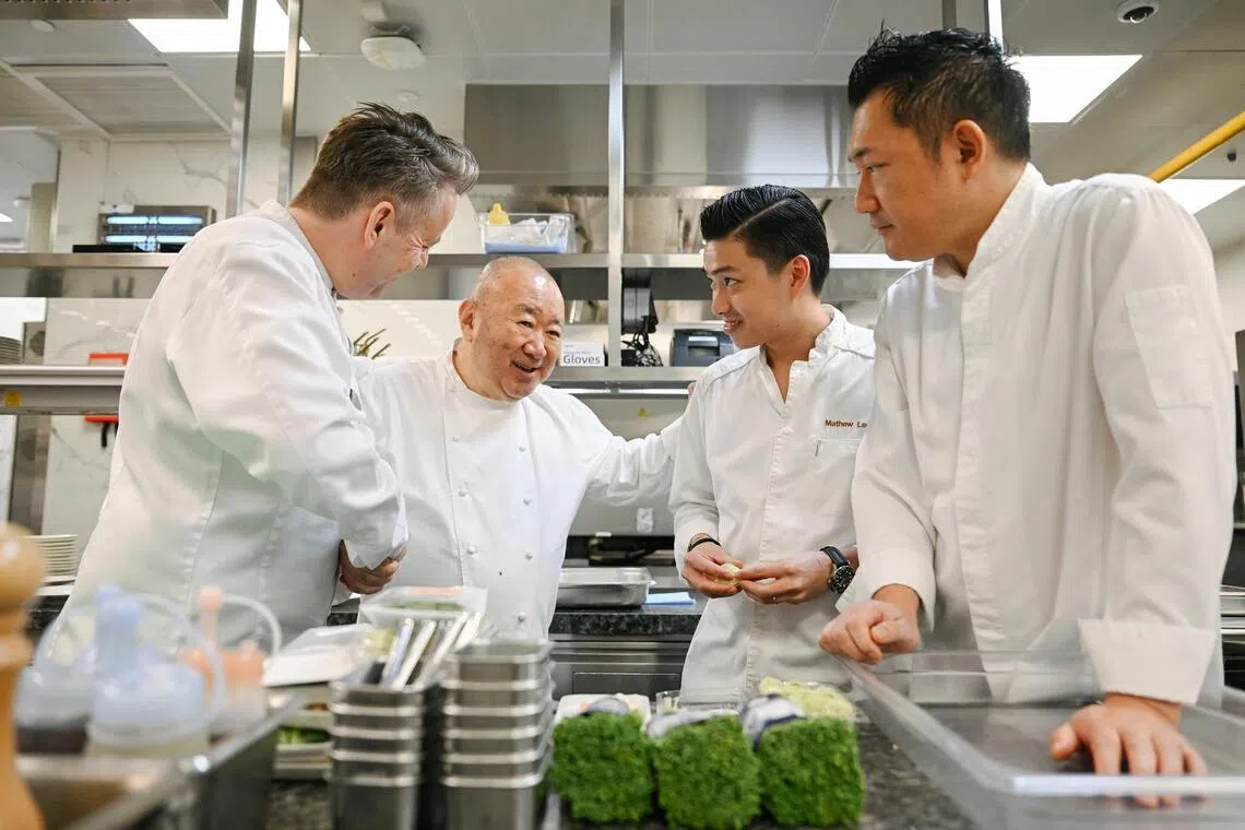 Renaa and Leong with chef Tetsuya Wakuda of Waku Ghin and Waku Ghin executive chef Masahiko Inoue ahead of their two-night collaboration.