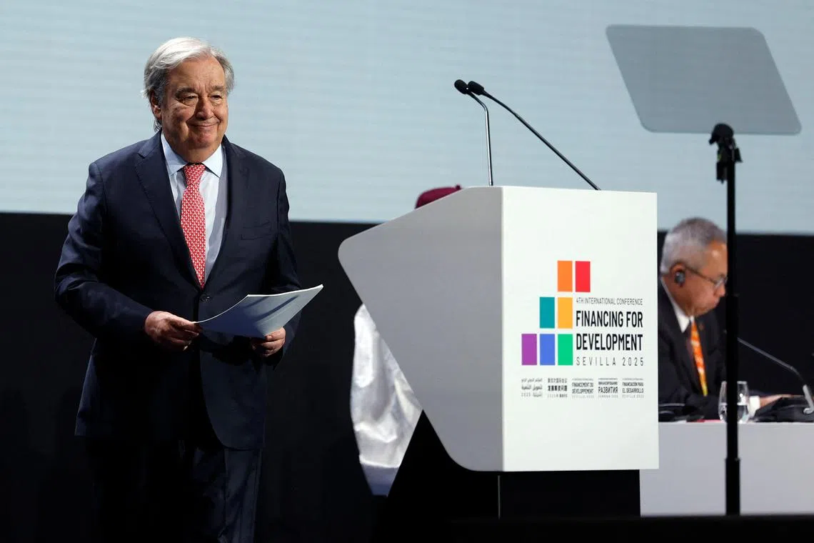 UN Secretary-General Antonio Guterres opens an aid conference in Spain that the US has snubbed.