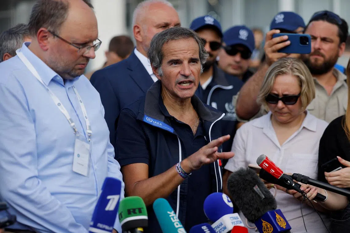 International Atomic Energy Agency director-general Rafael Grossi speaking to members of the media following his visit to the Kursk Nuclear Power Plant in Russia.