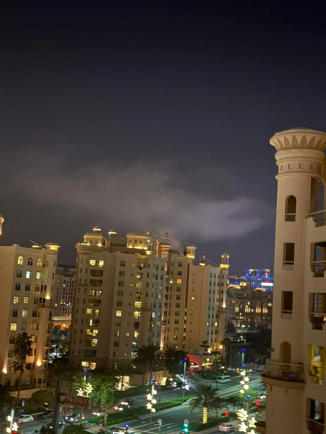 A plume of smoke from Fairmont Hotel in Dubai’s Palm Jumeirah on Feb 28.