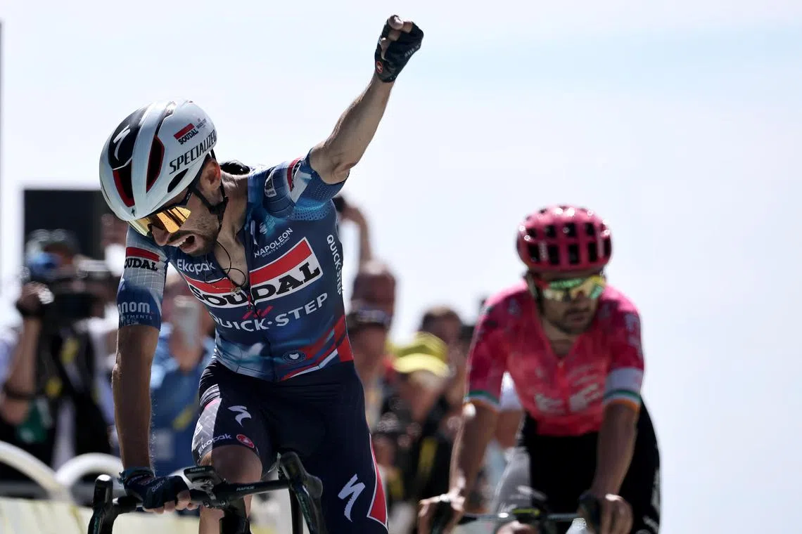 French rider Valentin Paret-Peintre of Soudal Quick-Step team wins the 16th stage of the Tour de France cycling race over 171.5km from Montpellier to Mont Ventoux, France, on July 22, 2025.   