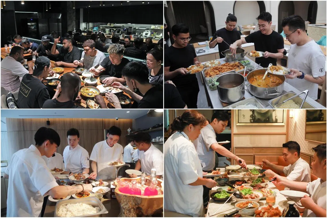 In Singapore, some restaurants order food in for staff and some give them a budget to buy their own meals.