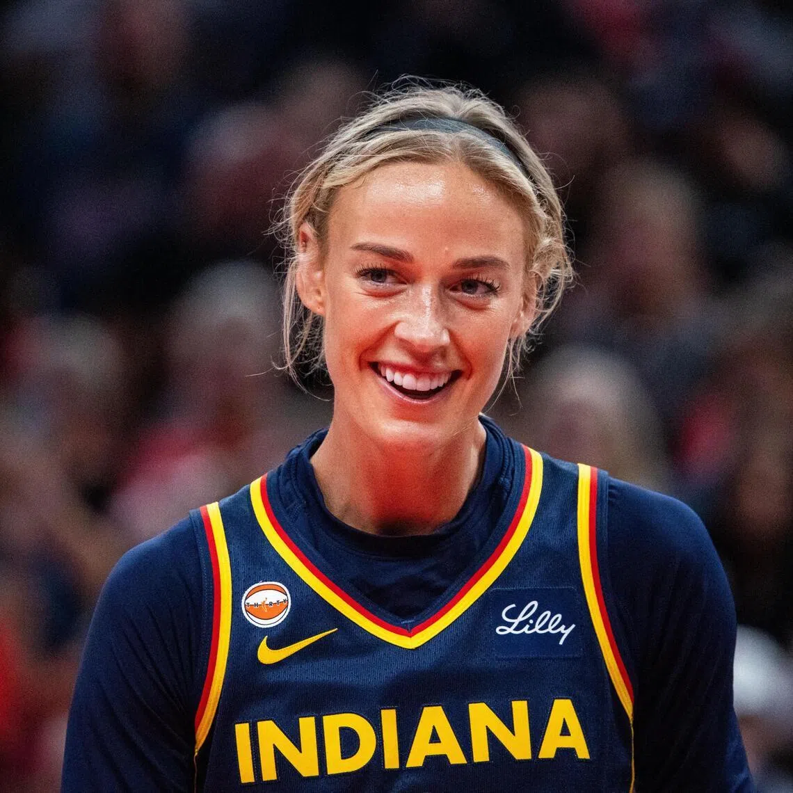 Jul 18, 2026; Indianapolis, Indiana, USA; Indiana Fever guard Sophie Cunningham (8) in the second half against the New York Liberty at Gainbridge Fieldhouse. Mandatory Credit: Trevor Ruszkowski-Imagn Images