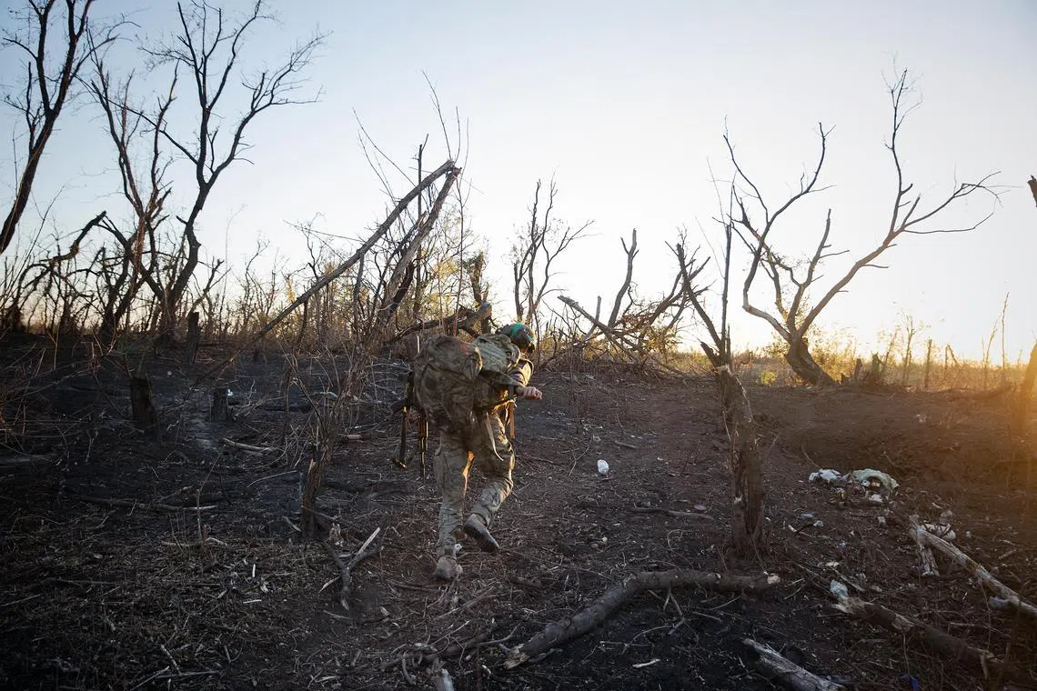 A Ukrainian soldier outside Toretsk, Ukraine, in October 2024.