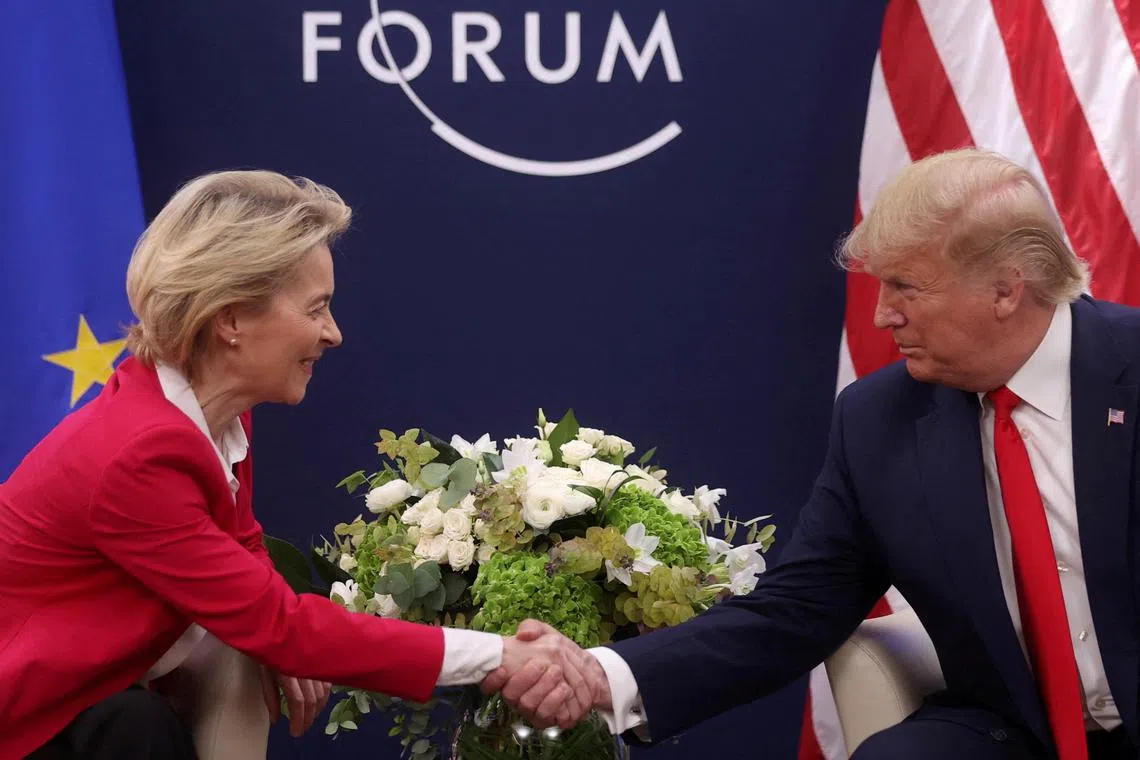 FILE PHOTO: U.S. President Donald Trump attends a bilateral meeting with European Commission President Ursula von der Leyen during the 50th World Economic Forum (WEF) annual meeting in Davos, Switzerland, January 21, 2020. REUTERS/Jonathan Ernst//File Photo