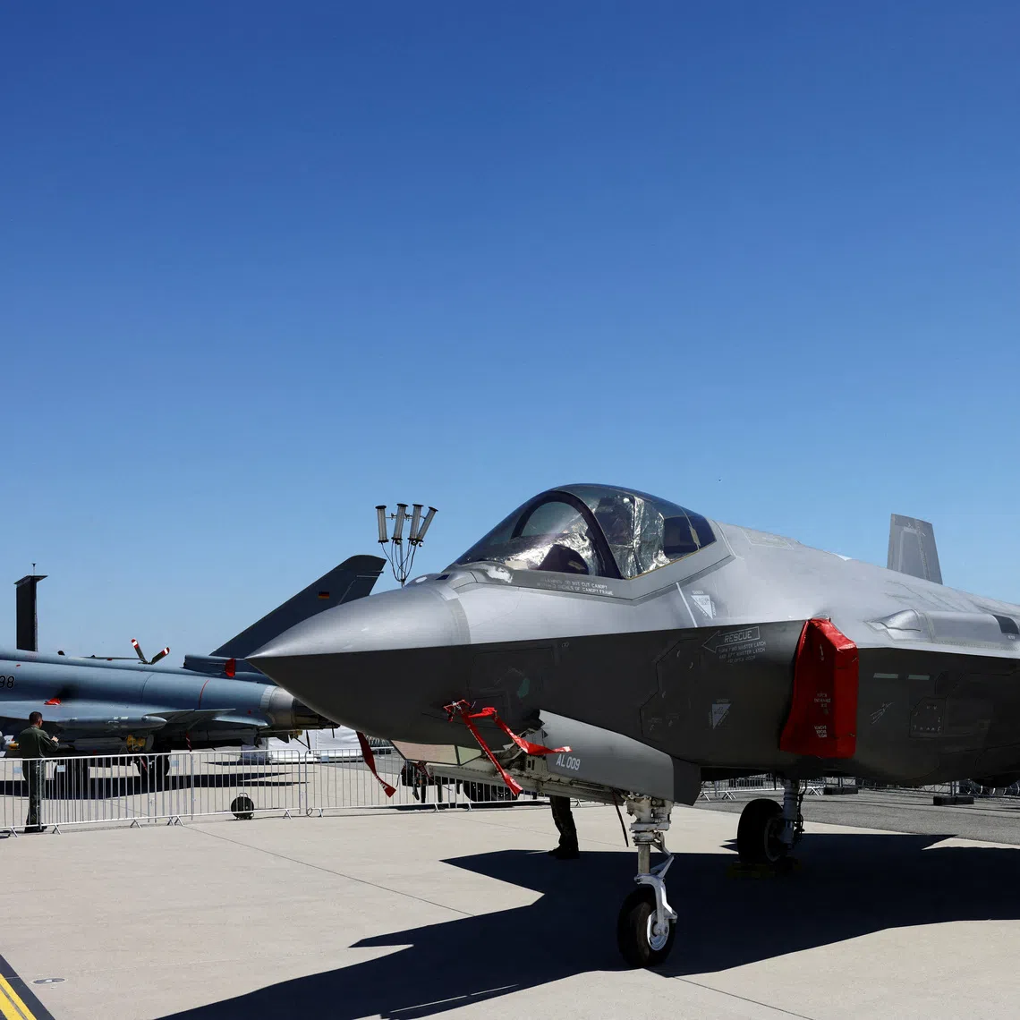 F-35A Lightning II is on display ahead of the opening of the International Aerospace Exhibition ILA at Schoenefeld Airport in Berlin, Germany, June 21, 2022. REUTERS/Christian Mang
