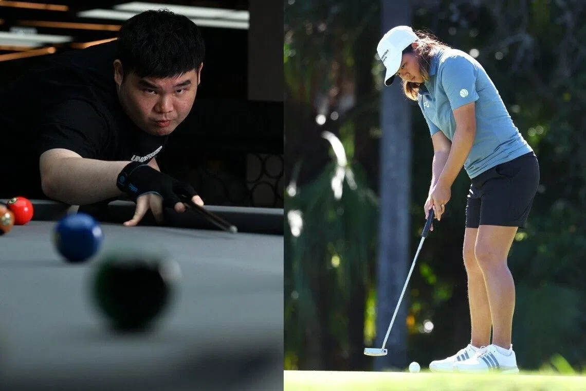 Pool ace Aloysius Yapp (left) and golfer Shannon Tan are among the nominees for the Sportsman of the Year and Sportswoman of the Year awards respectively at the Singapore Sports Awards.