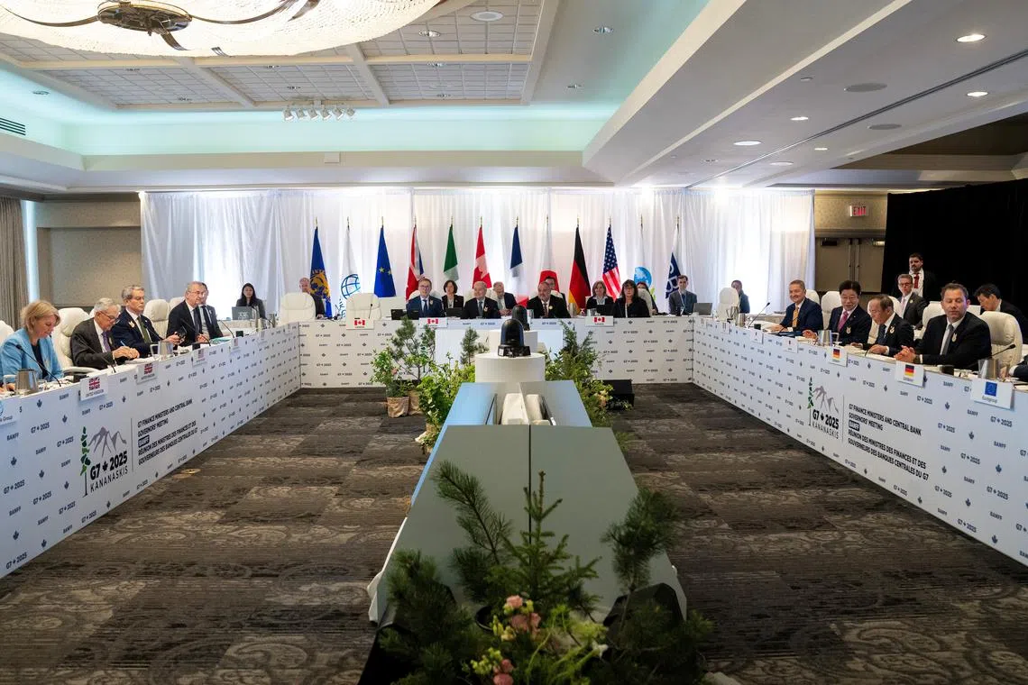 G7 finance ministers and central bank governors sit down for their first meeting at the G7 Finance Ministers and Central Bank Governors’ Meeting in Banff, Alberta, Canada, May 21, 2025.  REUTERS/Todd Korol