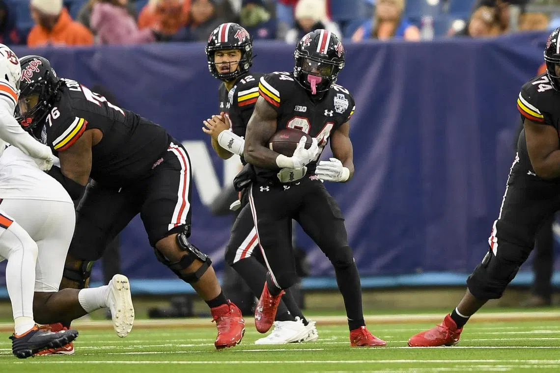 FILE PHOTO: Dec 30, 2023; Nashville, TN, USA; Maryland Terrapins running back Roman Hemby (24) runs the ball against the Auburn Tigers during the second half at Nissan Stadium. Mandatory Credit: Steve Roberts-USA TODAY Sports/File photo