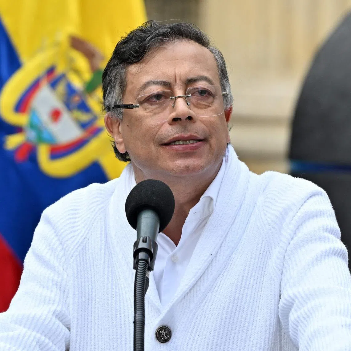 Outgoing Colombian President Gustavo Petro speaks after casting his vote during the presidential election in Bogota on May 31.