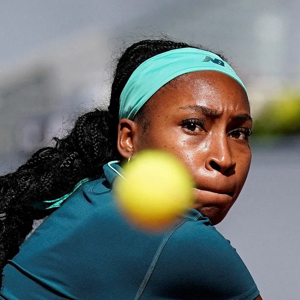 Tennis - Madrid Open - Park Manzanares, Madrid, Spain - April 26, 2026  Coco Gauff of the U.S. in action during her round of 32 match against Romania's Sorana Cirstea REUTERS/Ana Beltran