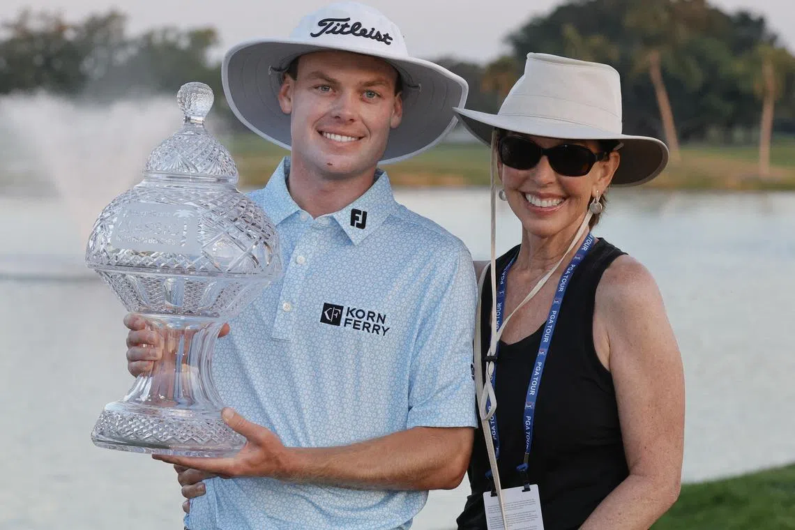 Joe Highsmith celebrates with his mother Ann Highsmith after winning the Cognizant Classic.