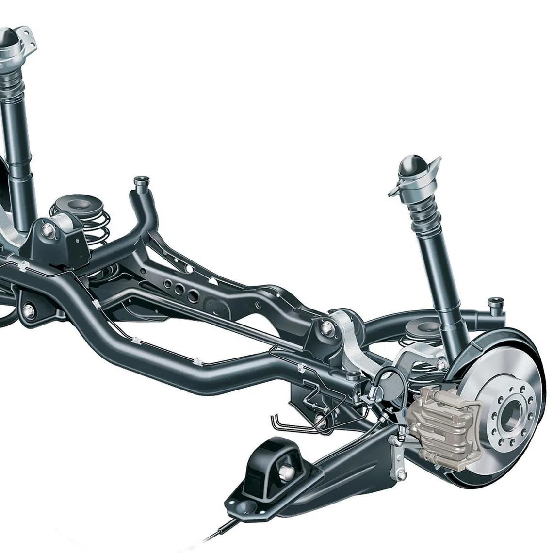 The multi-link rear suspension set-up of the Volkswagen Golf.