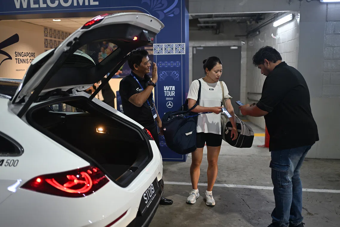 Japanese player Nao Hibino leaving the venue via a VIP drop-off point after her match with French player Kristina Mladenovic on Sept 21, 2026. 

ST PHOTO: AZMI ATHNI
