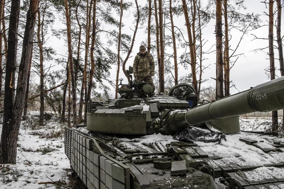 Ukrainian soldiers at a position in the Donbas region of eastern Ukraine, on Feb 21, 2023.