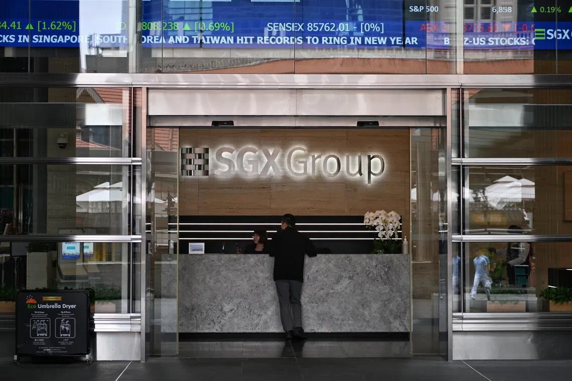 ST20260105_202671200941 Azmi Athni pixgeneric//

The Singapore Exchange (SGX) at SGX Centre on Jan 5, 2026. 

ST PHOTO: AZMI ATHNI