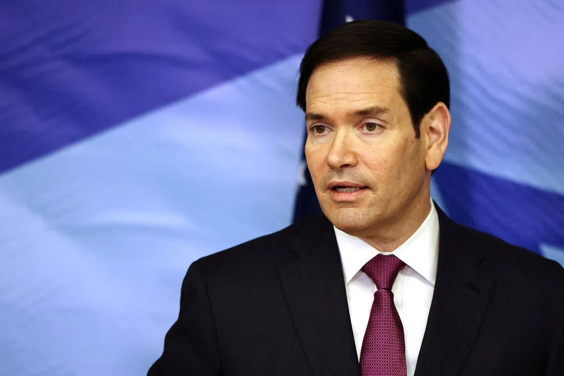 U.S. Secretary of State Marco Rubio speaks to the press following his meeting with Israel's Prime Minister Benjamin Netanyahu (not pictured) at the Prime Minister's office in Jerusalem, October 23, 2025. Fadel Senna/Pool via REUTERS