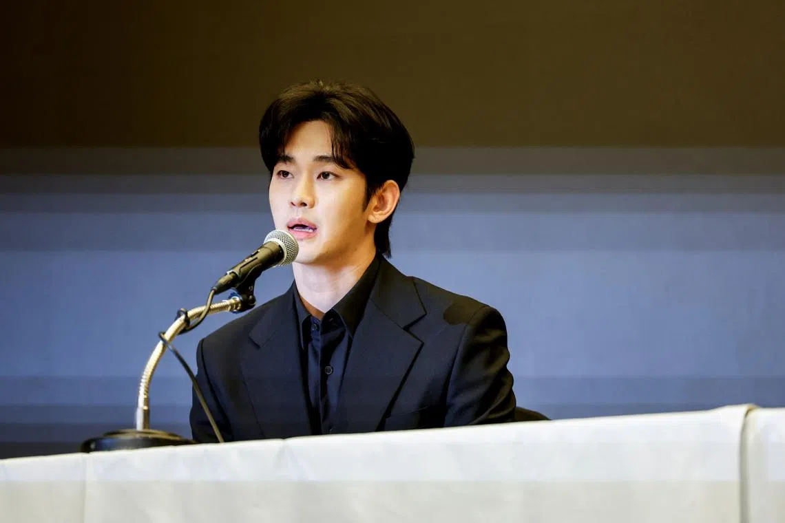 South Korean actor Kim Soo-hyun speaks during a press conference in Seoul on March 31.