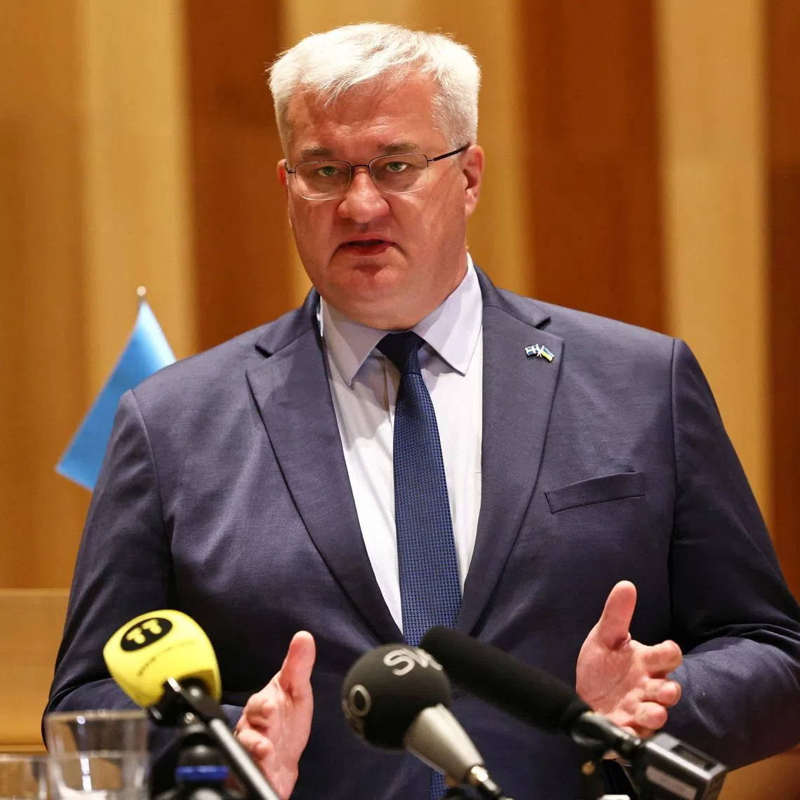 Ukrainian Foreign Minister Andriy Sybiha attends a press conference in Kristianstad, Sweden, May 20, 2026. REUTERS/Tom Little