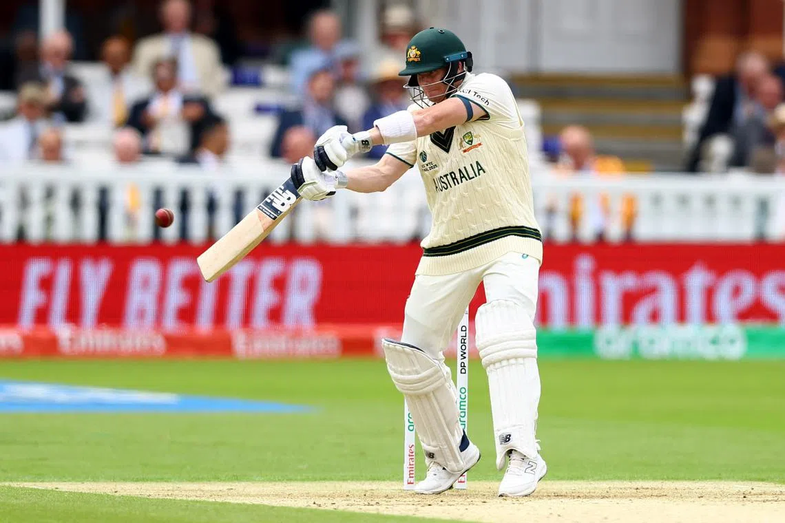 FILE PHOTO: Cricket - 2025 ICC World Test Championship Final - South Africa v Australia - Lord's Cricket Ground, London, Britain - June 11, 2025 Australia's Steve Smith in action as he hits four runs Action Images via Reuters/Andrew Boyers/File Photo
