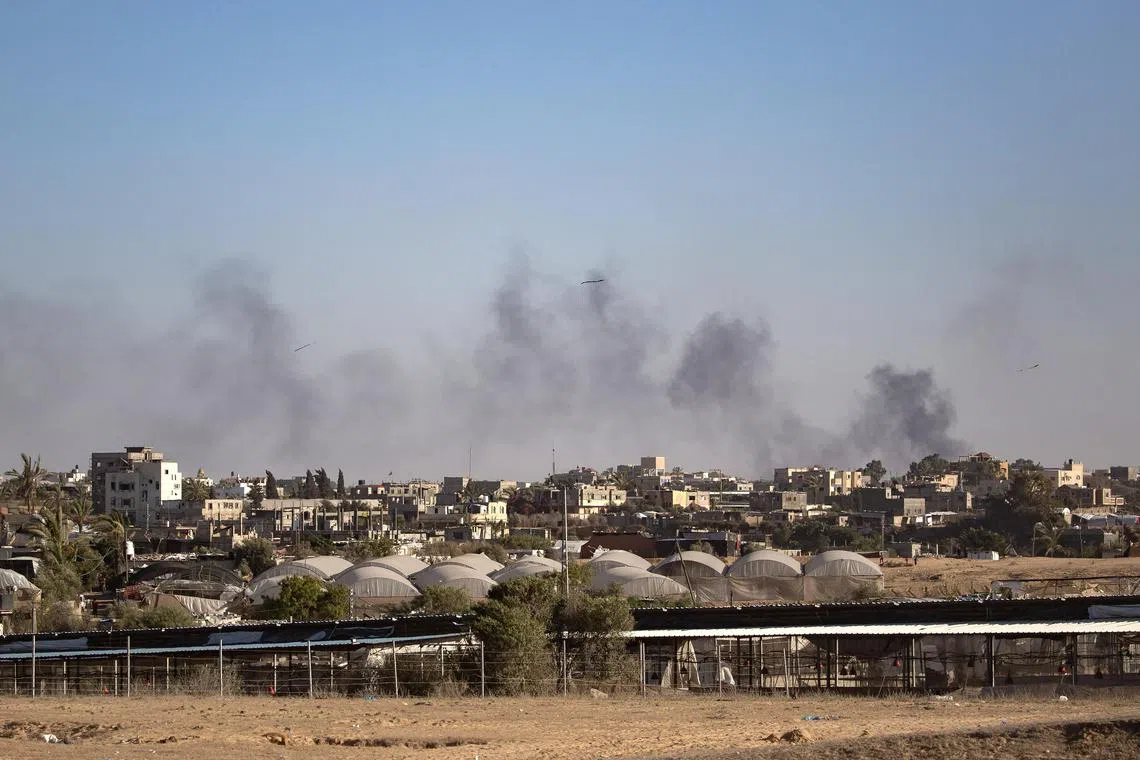 Smoke rises after an Israeli airstrike in Rafah, southern Gaza Strip, on May 24 2024. 