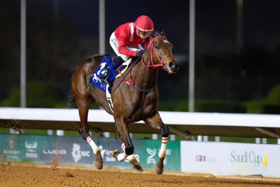 Ameerat Alzamaan (Silvestre de Sousa) winning the domestic Group 2 Prince Sultan Ben Abdulaziz Cup (2,000m) at King Abdulaziz racecourse in Riyadh on Dec 26, 2025. The Sami Alharabi-trained six-time winner will bid for more success under Joel Rosario in the Group 3 The Custodian of the Two Holy Mosques Cup (1,800m) at the same track on Jan 17.

