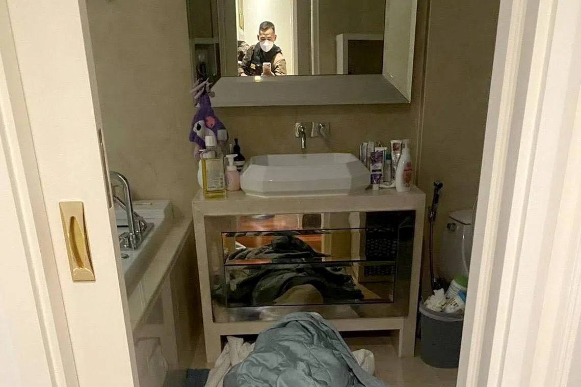 The 30-year-old woman from north-eastern Thailand was found naked in the toilet, her body wrapped in a blanket and a bedsheet.