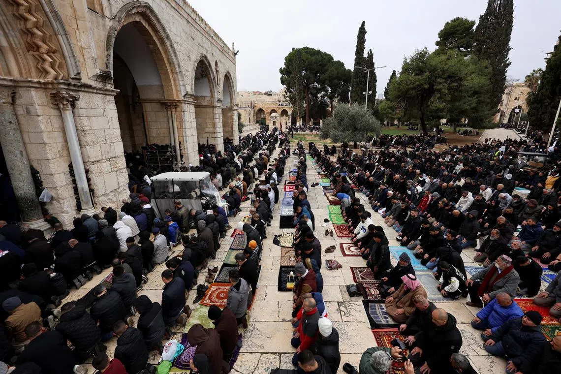 Muslims attending the first Friday prayers of Ramadan at the Al-Aqsa mosque on March 7.