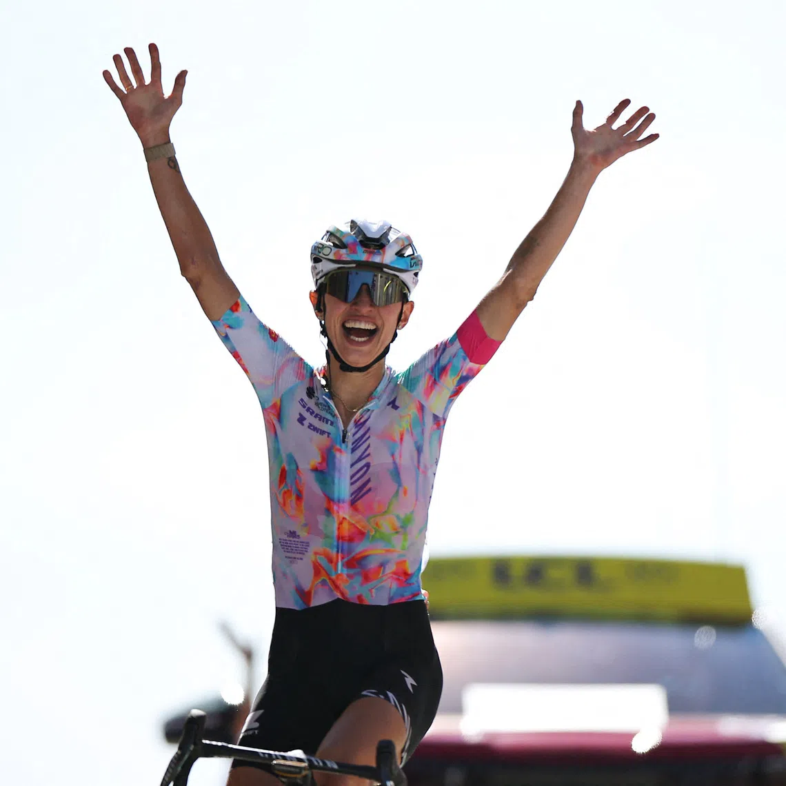 Cycling - Tour de France Femmes - Stage 7 - La Voulte-sur-Rhone to Mont Ventoux - La Voulte-sur-Rhone, France - August 7, 2026 Canyon//SRAM's Katarzyna Niewiadoma-Phinney celebrates winning stage 7 REUTERS/Manon Cruz