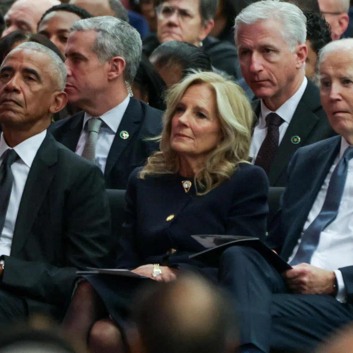 Former first lady Jill Biden (centre) attending a March 6 memorial service for late civil rights leader Jesse Jackson, with former US presidents Joe Biden (right) - her husband -- and Barack Obama.