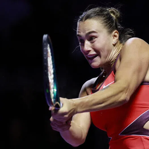 Aryna Sabalenka in action during her round of 16 match against Italy's Jasmine Paolini.