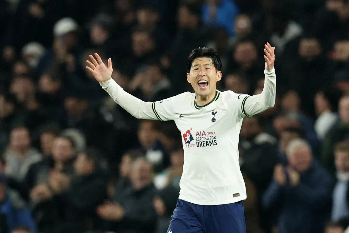 Tottenham Hotspur's Son Heung-min celebrates scoring their second goal.