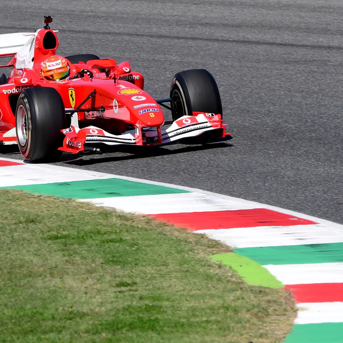 Mick Schumacher drives the Ferrari F2004 of his father Michael Schumacher in 2020.