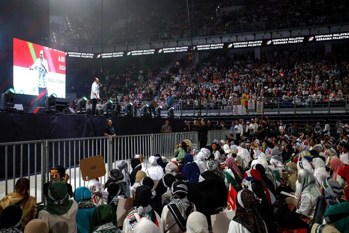 PM Anwar speaks during a pro-Palestinian rally in Kuala Lumpur, Malaysia, on Tuesday, Oct. 24, 2023. 
