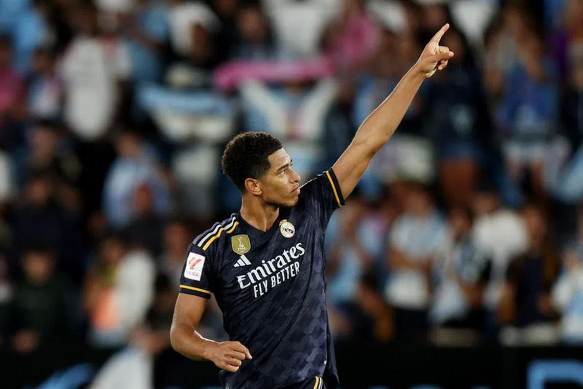 Soccer Football - LaLiga - Celta Vigo v Real Madrid - Estadio de Balaidos, Vigo, Spain - August 25, 2023 Real Madrid's Jude Bellingham celebrates after the match REUTERS/Violeta Santos Moura