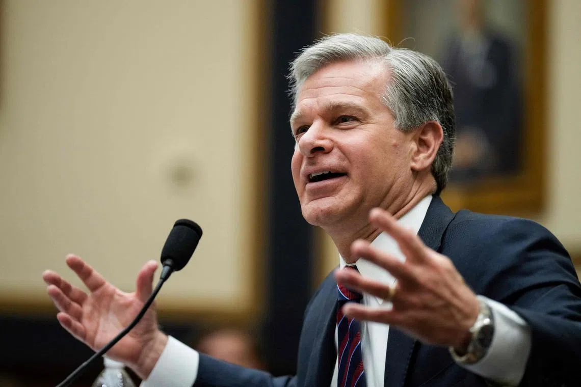 WASHINGTON, DC - JULY 12: FBI Director Christopher Wray testifies during a House Judiciary Committee hearing about oversight of the Federal Bureau of Investigation on Capitol Hill July 12, 2023 in Washington, DC. Conservative House Republicans claim that the FBI and other federal law enforcement agencies have been "weaponized" against conservatives, including former U.S. President Donald Trump and his allies. Wray defended the FBI workforce, emphasizing that the agency protects Americans every day "from a staggering array of threats."   Drew Angerer/Getty Images/AFP (Photo by Drew Angerer / GETTY IMAGES NORTH AMERICA / Getty Images via AFP)