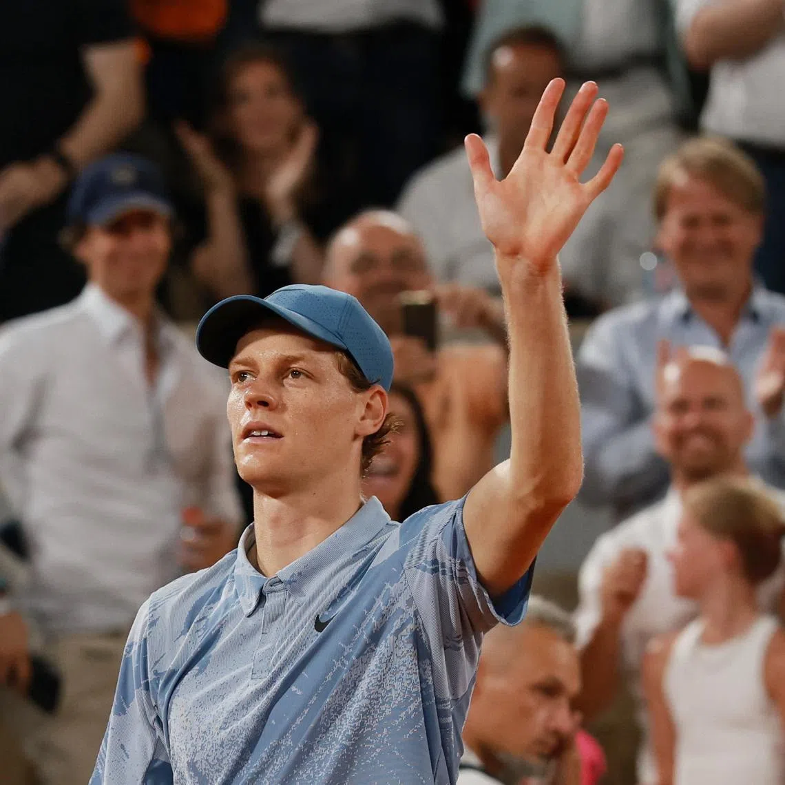 Tennis - French Open - Roland Garros, Paris, France - May 26, 2026 Italy's Jannik Sinner celebrates after winning his first round match against France's Clement Tabur REUTERS/Stephanie Lecocq