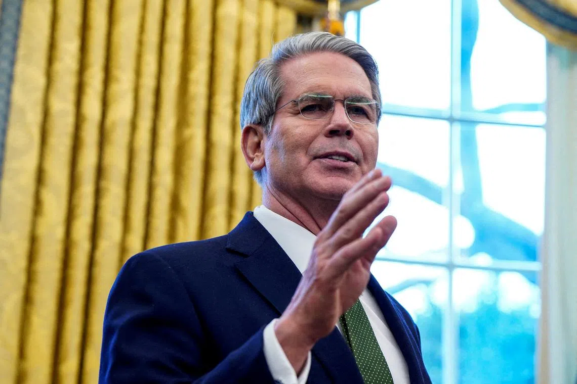 FILE PHOTO: U.S. Secretary of the Treasury Scott Bessent speaks at the White House, in Washington, U.S. February 3, 2025. REUTERS/Elizabeth Frantz/File Photo
