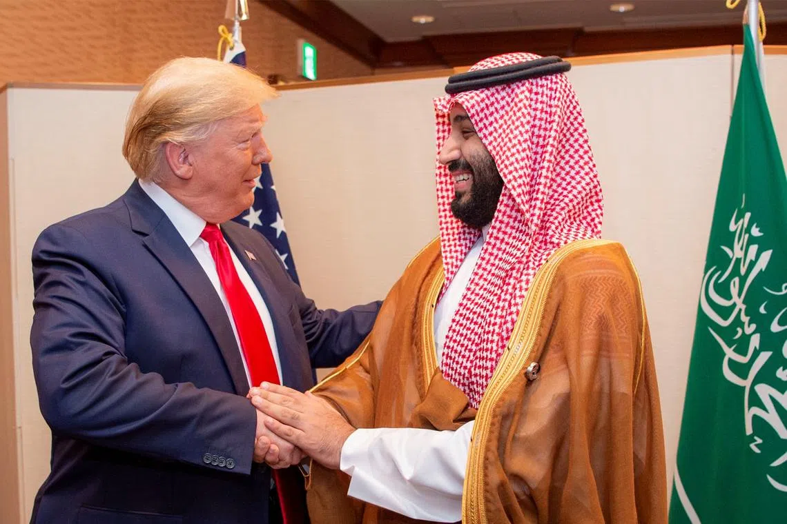 Mr Donald Trump meeting Saudi Arabia Crown Prince Mohammed bin Salman in June 2019. Saudi Arabia, as well as many world leaders, has flatly rejected Mr Trump's Gaza plan.