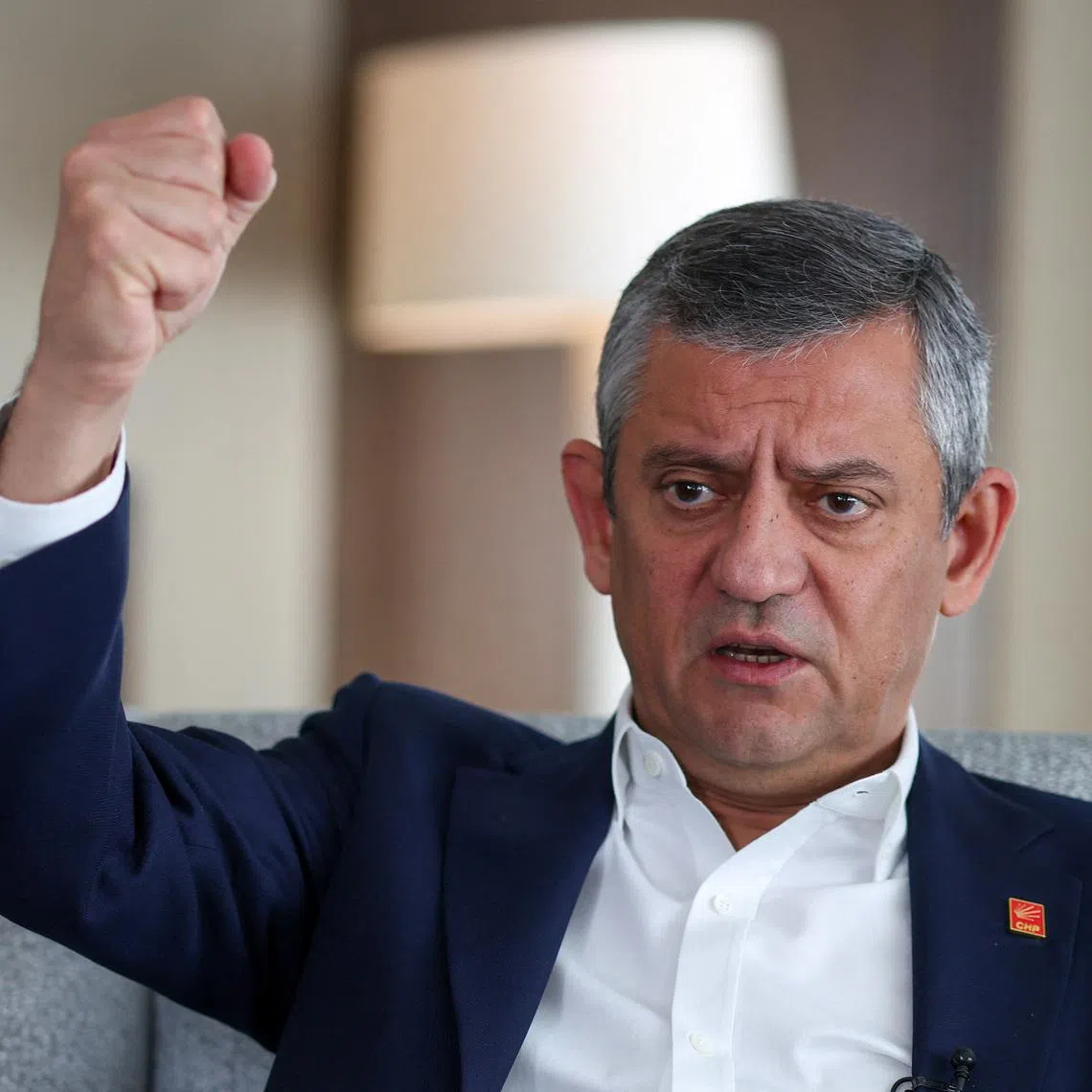 Ozgur Ozel, leader of the main opposition Republican People's Party (CHP), speaks during an interview with Reuters in Istanbul, Turkey, March 11, 2026. REUTERS/Murad Sezer