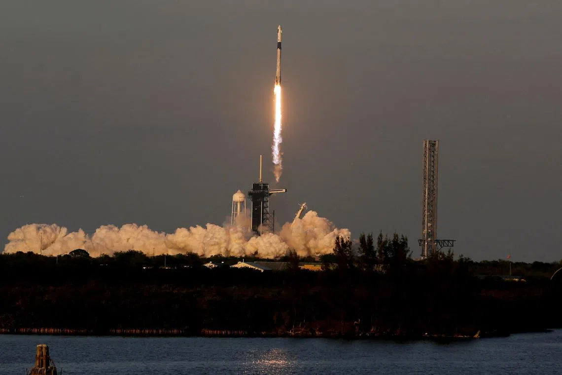 FILE PHOTO: SpaceX's Falcon 9 rocket lifts off, carrying NASA's Crew-10 astronauts to the International Space Station at the Kennedy Space Center in Cape Canaveral, Florida, U.S., March 14, 2025. REUTERS/Joe Skipper/File Photo