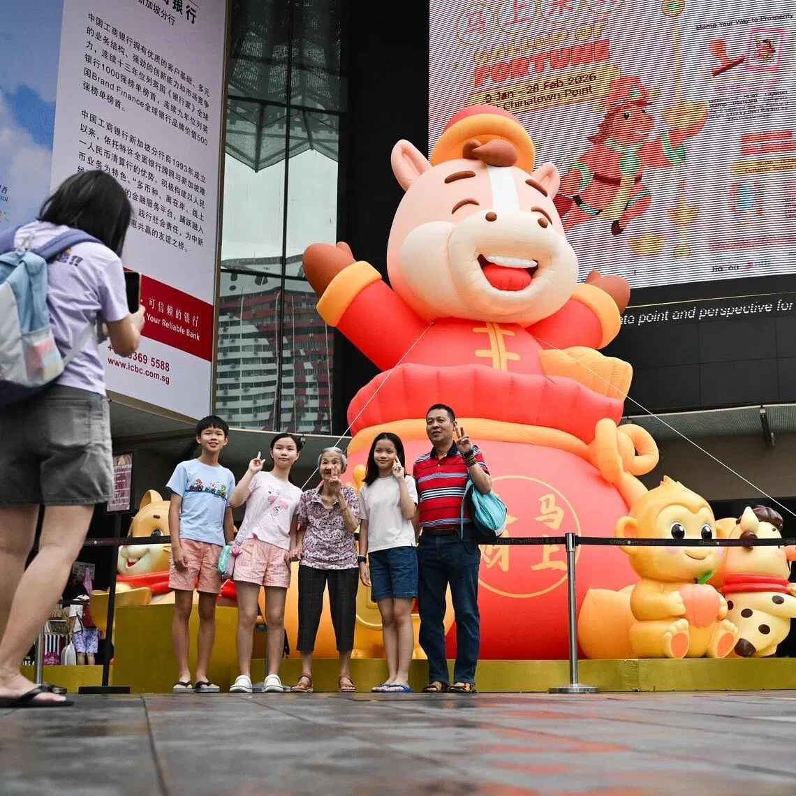 A horse sculpture decoration with other Chinese zodiac animals for Chinese New Year at the entrance of Chinatown Point on Feb 7, 2026. 

(ST PHOTO: LIM YAOHUI)