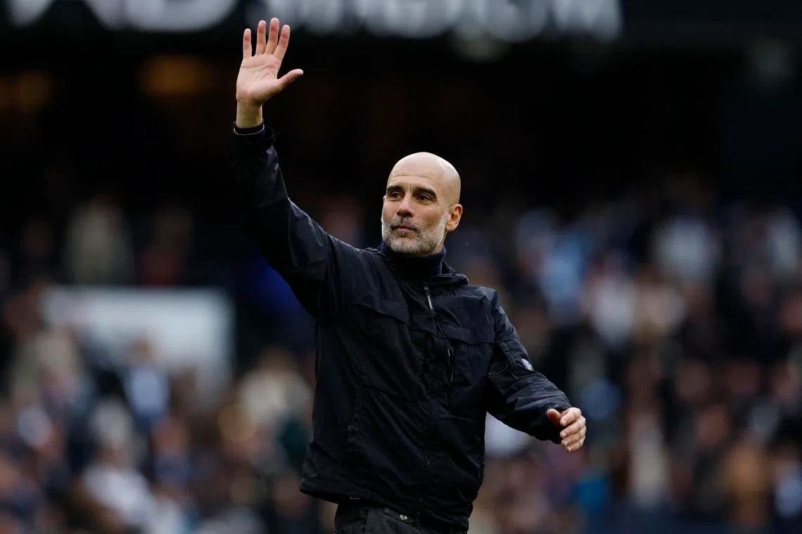 Soccer Football - Premier League - Manchester City v Brentford - Etihad Stadium, Manchester, Britain - May 9, 2026 Manchester City manager Pep Guardiola celebrates after the match Action Images via Reuters/Jason Cairnduff