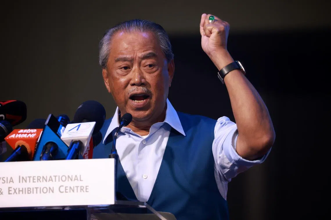 Former prime minister and Parti Pribumi Bersatu Malaysia (Bersatu) president Tan Sri Muhyiddin Yassin at the Perikatan Nasional (PN) naming of candidates at Malaysia International Trade and Exhibition Centre in Kuala Lumpur, 1 Nov 2022. Malaysia’s 15th general election will be held on Nov 19.