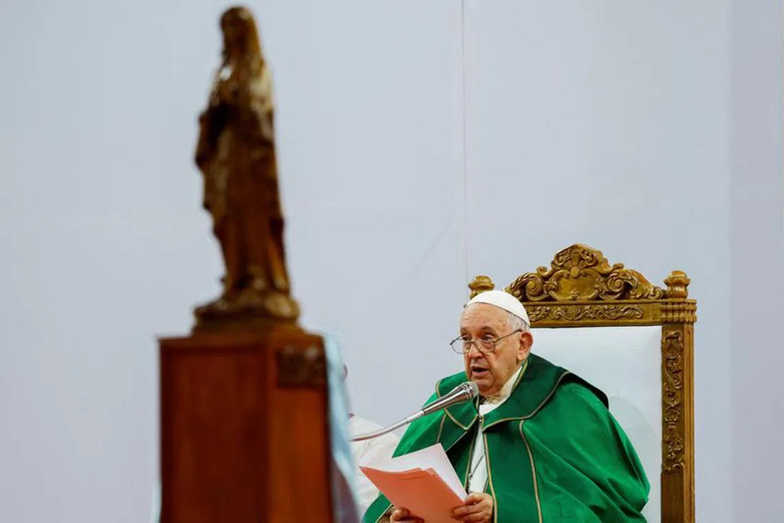 Pope Francis attends the Holy Mass in the Steppe Arena, during his Apostolic Journey in Ulaanbaatar, Mongolia September 3, 2023. REUTERS/Remo Casilli