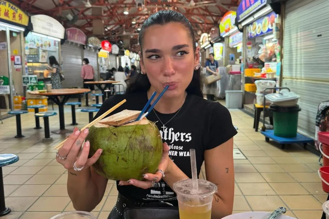 Top of Dua Lipa's list is the famed Maxwell Food Centre in Chinatown, home to beloved hawker dishes such as chicken rice. 