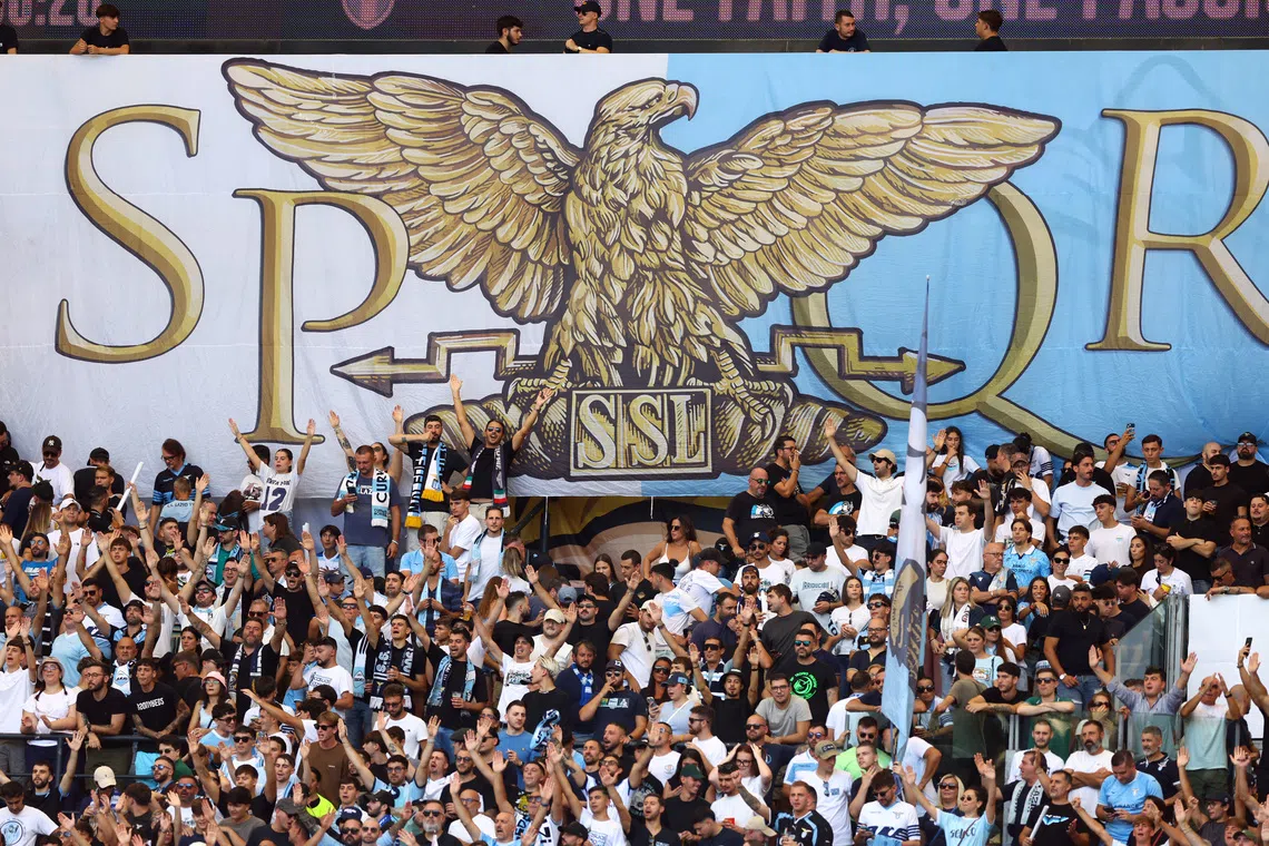 Soccer Football - Serie A - Lazio v AS Roma - Stadio Olimpico, Rome, Italy - September 21, 2025 Lazio fans inside the stadium before the match REUTERS/Ciro De Luca