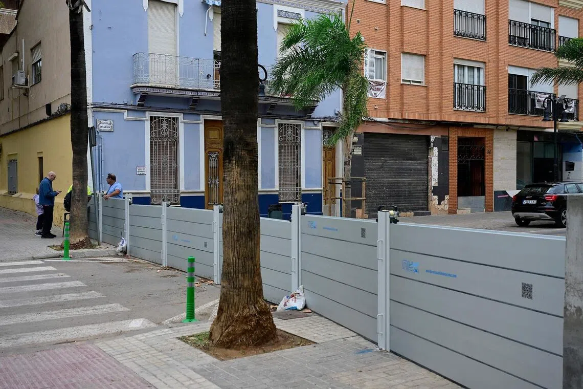 Protection walls are pictured in Aldaia, 10km from Valencia, eastern Spain, on Sept 29, 2025 after heavy rains prompted fears of a repeat of fatal floods that devastated the Mediterranean region last year.