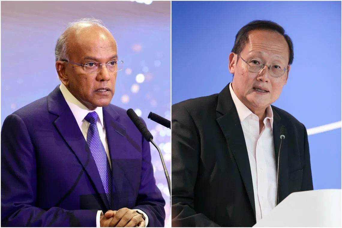 On Jan 6, 2025, Home Affairs Minister K. Shanmugam (left) and Manpower Minister Tan See Leng filed separate claims against the US media organisation and the reporter behind the story, Mr Low De Wei.
