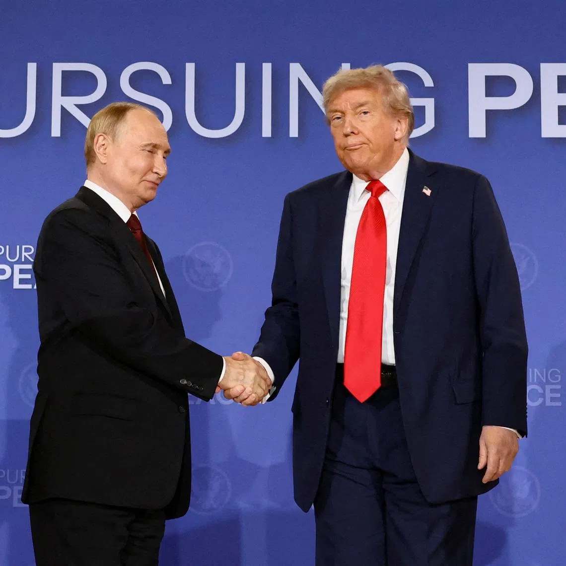 US President Donald Trump and Russian President Vladimir Putin during a press conference at in Anchorage, Alaska on Aug 15, 2025.